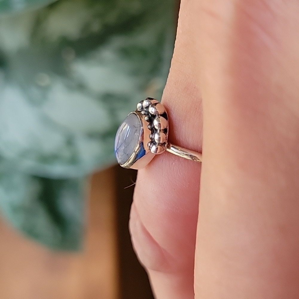 RAINBOW Moonstone Beaded Teardrop Ring, 925 Sterling Silver - Picture 6 of 8